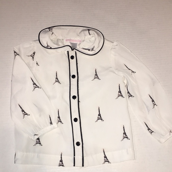 Janie And Jack Eiffel Tower Print Long Sleeve Button Down Blouse | 12-18M - Picture 1 of 4